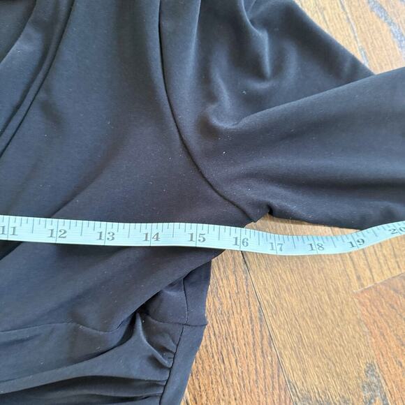 Lauren Ralph Lauren Rushed Jersey Dress 6 Black Stretch V-neck 3/4 Sleeve 1903 - Picture 12 of 14